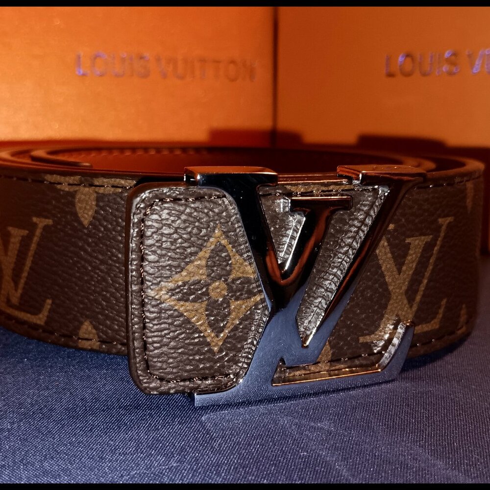 Louis Vuitton (GOLD) (BLACK) (SILVER) 33-35 Size Monogram Leather Belt & BOX - Picture 5 of 12